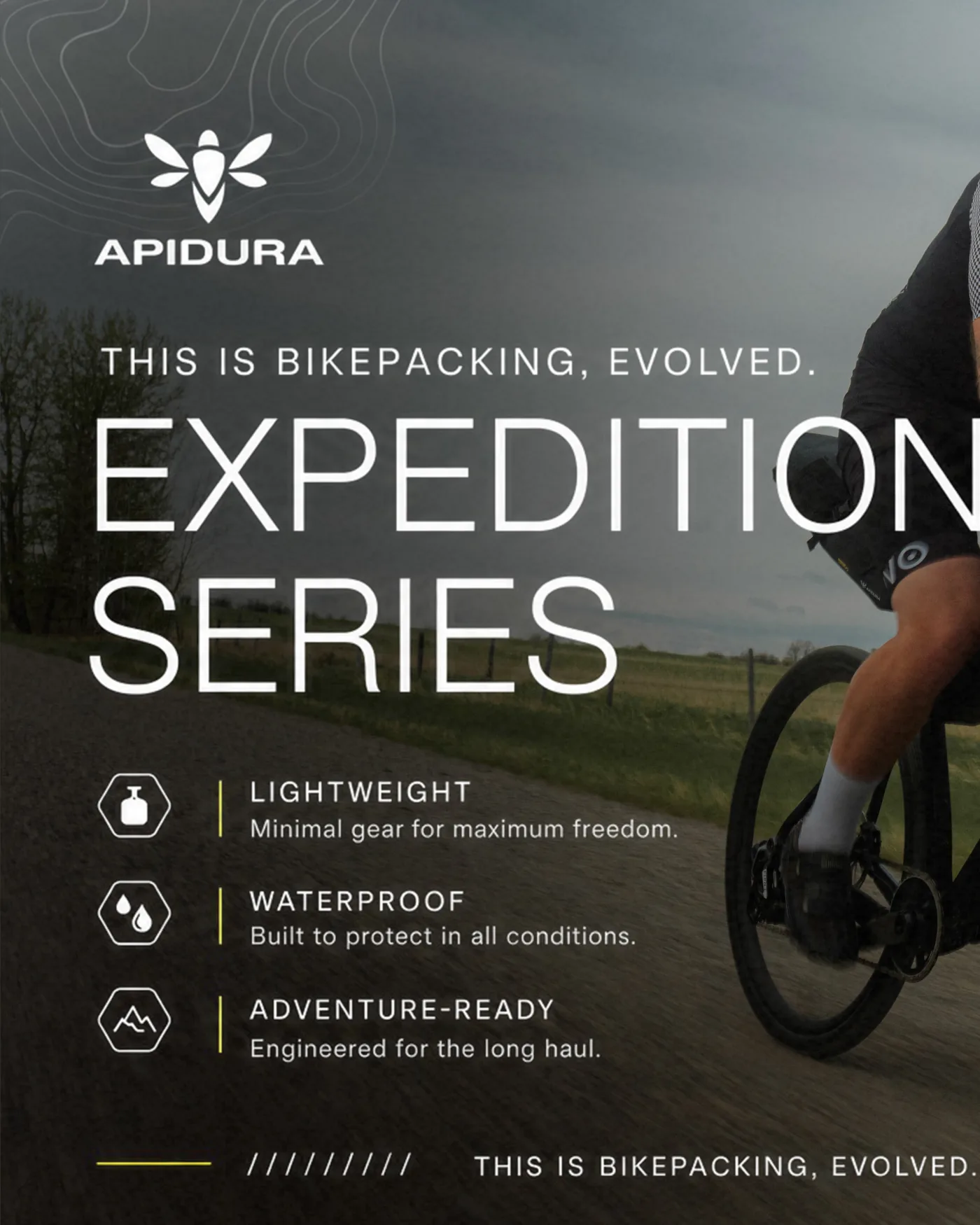 Carousel slide 2 — Apidura Expedition Series title card with feature callouts